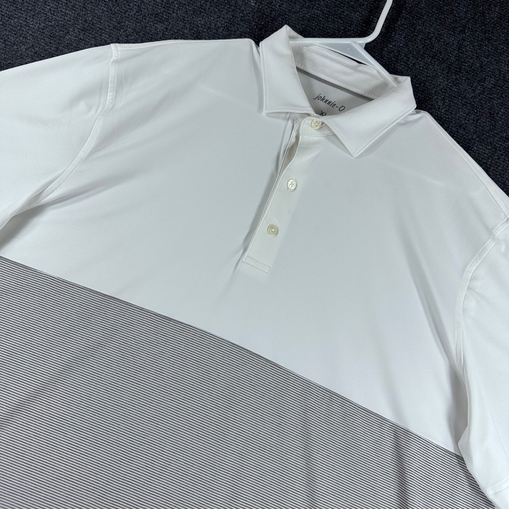 Johnnie-O Polo Shirt Mens XL Extra Large White Grey Meteor Striped Golf JMPO2780